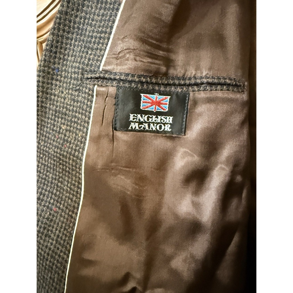 English Manor Men's Tweed Sport Coat Blazer Two Button Brown Wool Size 46L - Picture 9 of 16